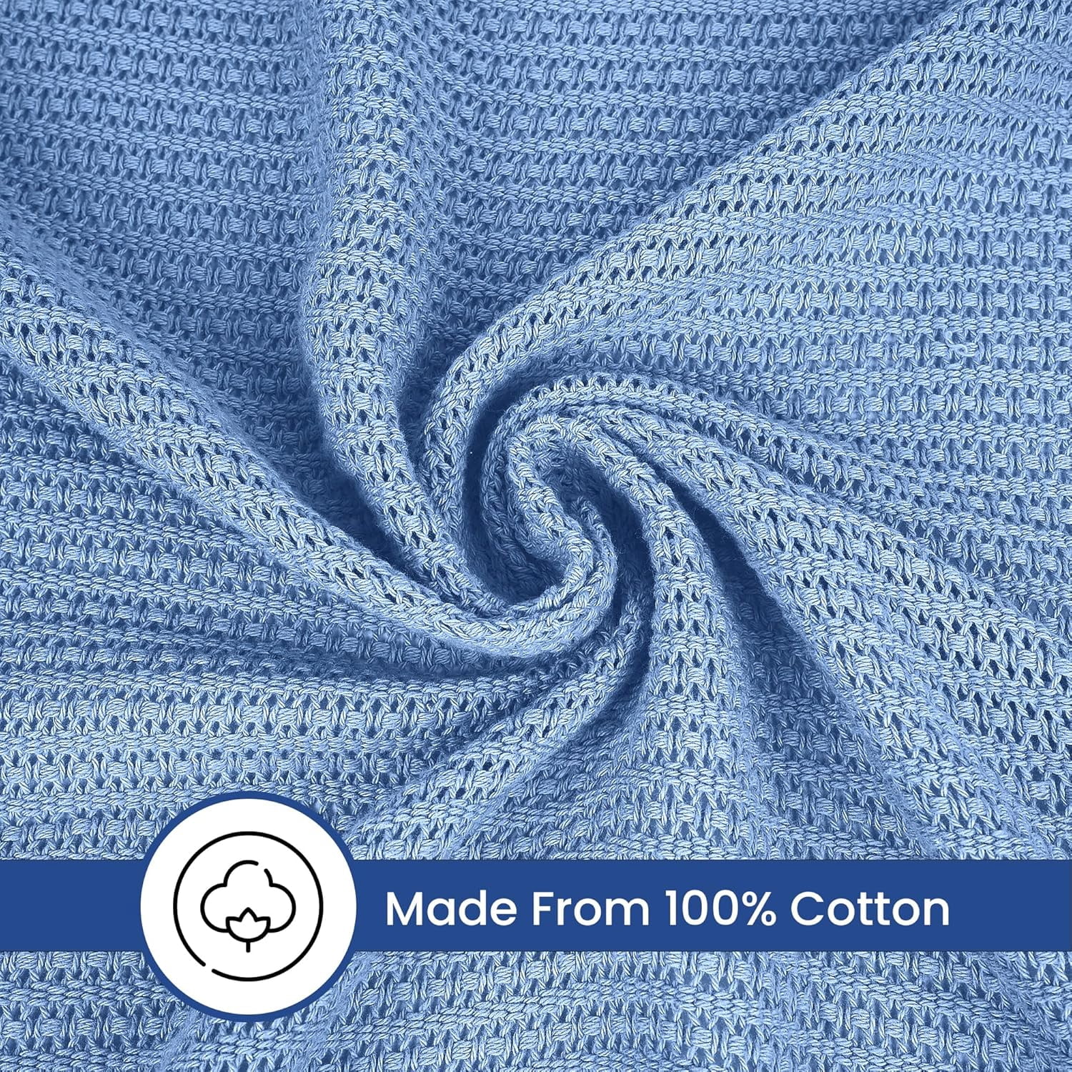 Linteum Textile 100% Cotton Leno Weave Blanket (Blue, Queen) 90x90 Inches