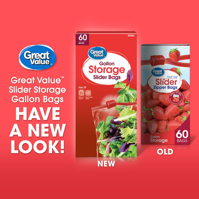 Hefty Slider Storage Ziplock Bags for Food Storage, Gallon-Sized, 66 Count
