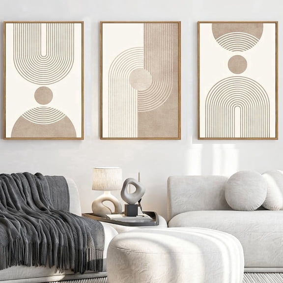 TOARTi Boho Geometric Canvas Wall Art Beige Neutral Abstract Print Mid Century Modern Framed Decor Set of 3 for Living Room Bedroom Office 16x24 Inch