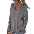 thumbnail image 2 of Qertyioot Chandails à Col en V pour Femmes Mode Automne Décontracté Manches Longues Tricotées, 2 of 6