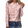 thumbnail image 1 of HKEJIAOI T-Shirts à Manches Longues en Polyester pour Femmes Imprimé Graphique Col Rond Blouses Habillées Décontractées Manches Longues, 1 of 5