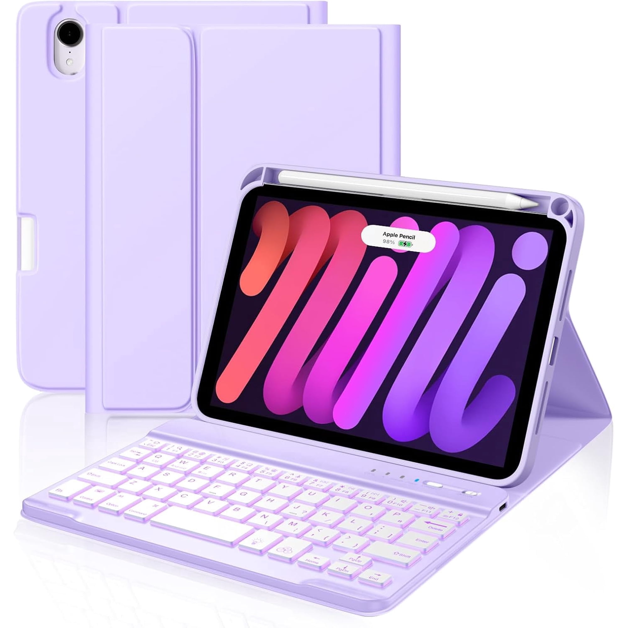 Getino for iPad Mini 7 (A17 Pro)/ Mini 6 Case with Keyboard, 7 Color Backlit Detachable for iPad Mini Keyboard Case, 8.3 inch