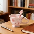 thumbnail image 6 of Sakura Flower Ceramic Mug with Spoon,15oz Coffee Cup,Perfect Mother's Day Gift for Mom,Floral Girly Breakfast Milk Oatmeal Cup,Cute Tea Cup for Her, 6 of 7