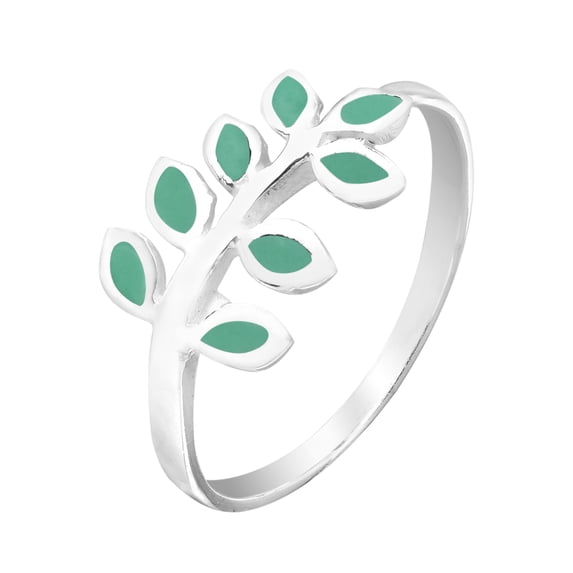 Peaceful Elegance Olive Branch w/ Green Turquoise Inlay Sterling Silver Ring-6