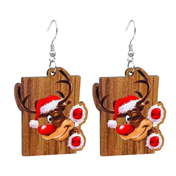 Árbol de Navidad Luces Pendientes de Madera Conjunto con Santa Claus Enano Muñeco de Nieve Colgantes, Aleación Acrílico Ligero Regalo de Fiesta para Mujeres, Niña