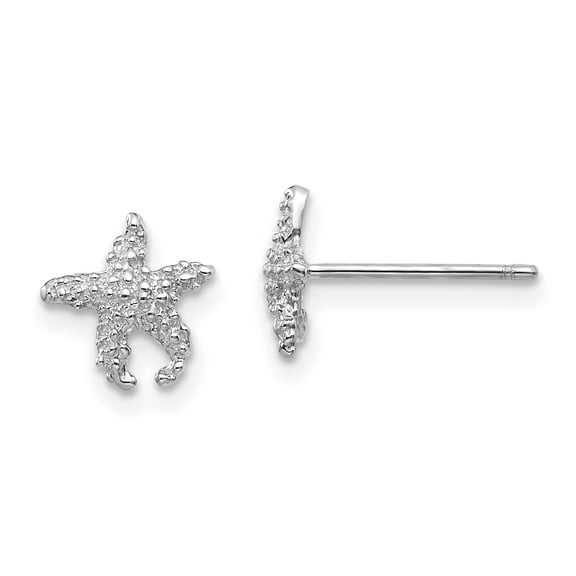 14K White Gold Polished and Textured Starfish Post Earrings TM765W