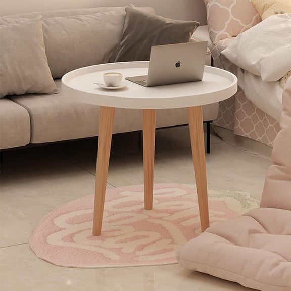 Round Side Table with Wooden Tray, Bamboo Legs, Modern End Table for Living Room, Bedroom and Small Spaces, Lightweight Coffee Table with Raised Edge, Easy Assembly, Stable Accent Table, Natural Fini