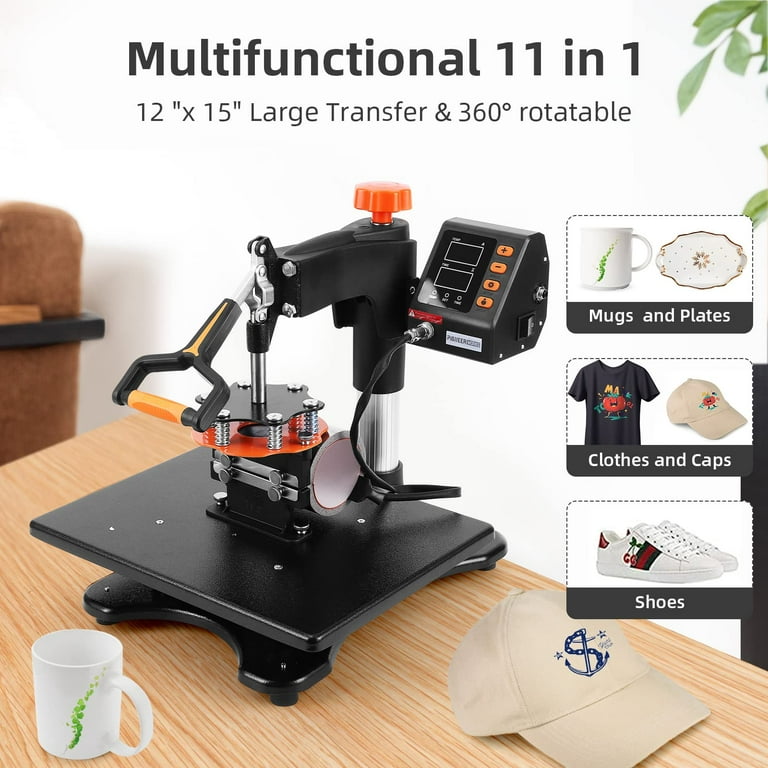 Heat Press Machine, 11 in 1 Professional Sublimation Machine 12 X 15,  360° Swing Away Shirt Printing Heat Transfer Machine Digital