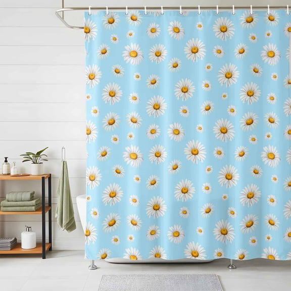 Shower Curtain Spring White Daisy Shower Curtains for Bathroom Decor, Waterproof Polyester Shower Curtain Set with Hooks, Extra Long 72" x 78" Blue