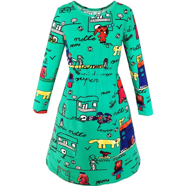 Girls Dress Cartoon Hands Heart Dog Printed Casual 6 Years