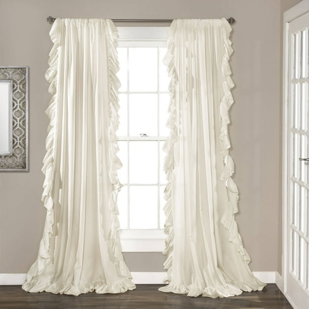 Lush Decor Reyna Shabby Chic Modern Farmhouse Solid Color With Cascading Ruffle Border 3 Rod Pocket Light Filtering Window Curtain Panel Ivory 84 L X 54 W Set Of 2 Walmart Com Walmart Com