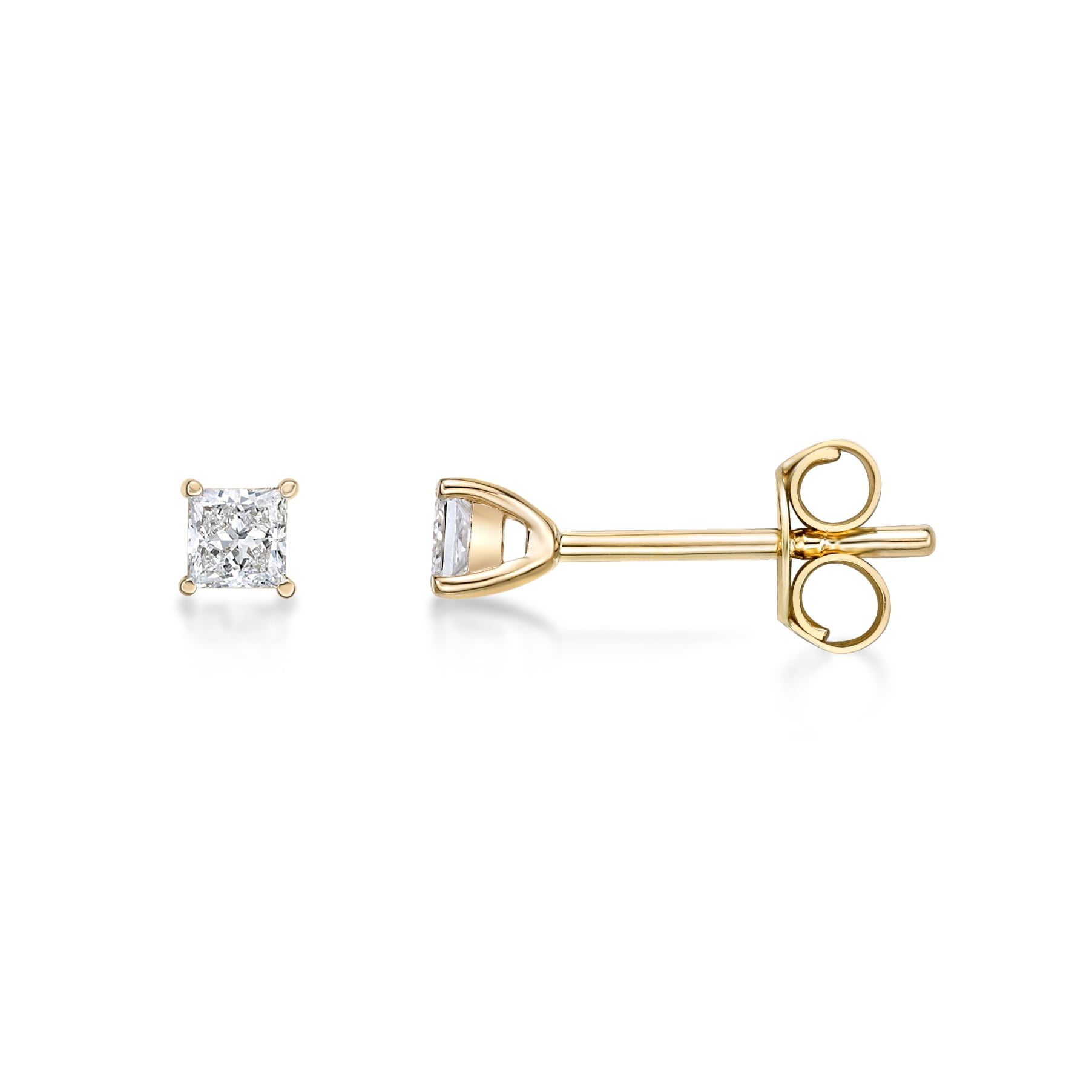1/4 Carat Princess Cut Lab Grown Diamond Stud Earrings for Women in 14k Yellow Gold (D-E, VS1-VS2, cttw) Post With Friction Back by Lavari Jewelers