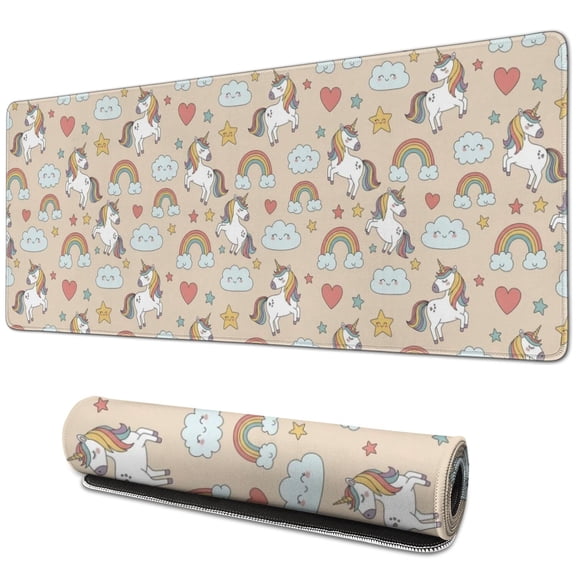 Long Mouse Pads for Desk,Cartoon Unicorn Rainbow Heart Star Cloud Desk Mats on Top Of Desks, Desk Mouse Pad Extra Large with 3mm Non-Slip Base and Stitched Edge for Gaming,Work,Home 31.5"x11.8"