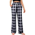 thumbnail image 2 of AOMPMSDX Christmas Plaid Pants Women Summer Casual Loose Drawstring Elastic High Waist Comfy Trousers Straight Leg Long Pant Dark Gray M, 2 of 9