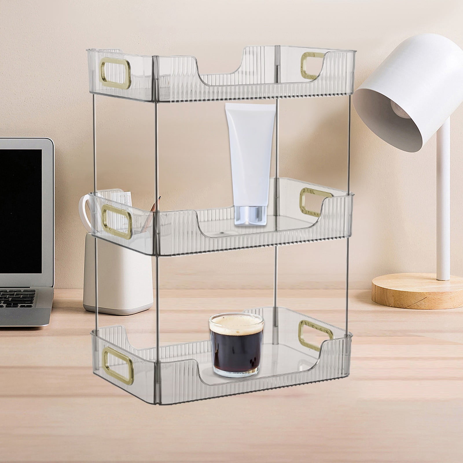 3-Tier Transparent Desktop Shelf Organizer - Japanese Style Household Storage Shelf for Bathroom Vanity, Bedroom, Desk, Cosmetics & Office Supplies | Space-Saving Design