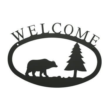 Village Wrought Iron  Small Welcome Sign-Plaque - Bear and Pine Tree