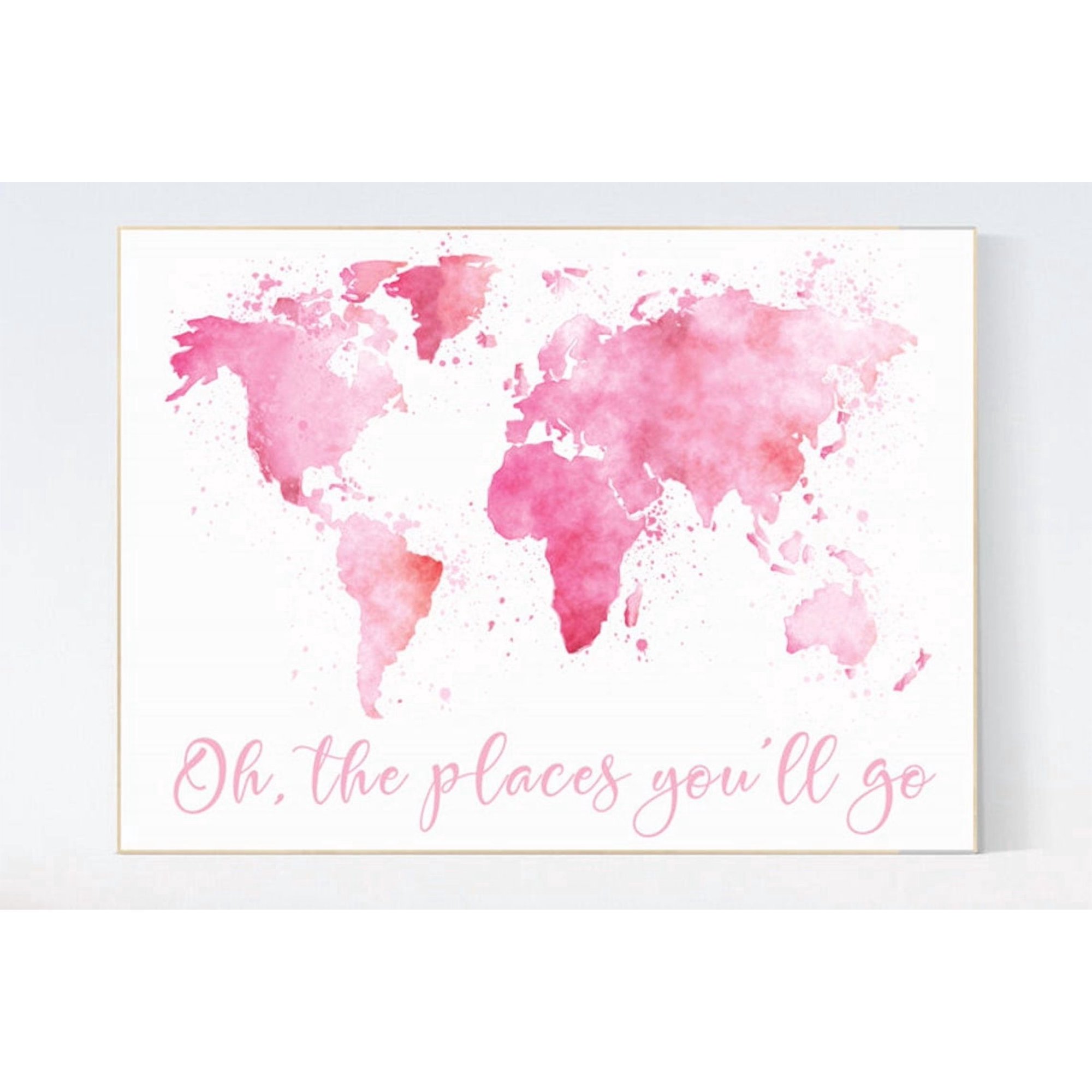 Pink World Map Print Nursery Decor Toddler Room Art