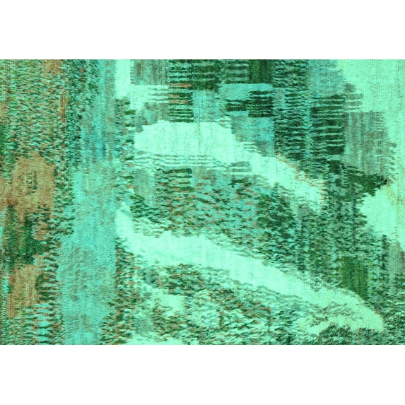 Ahgly Company Machine Washable Indoor Rectangle Abstract Turquoise Blue Modern Area Rugs, 2' x 5'