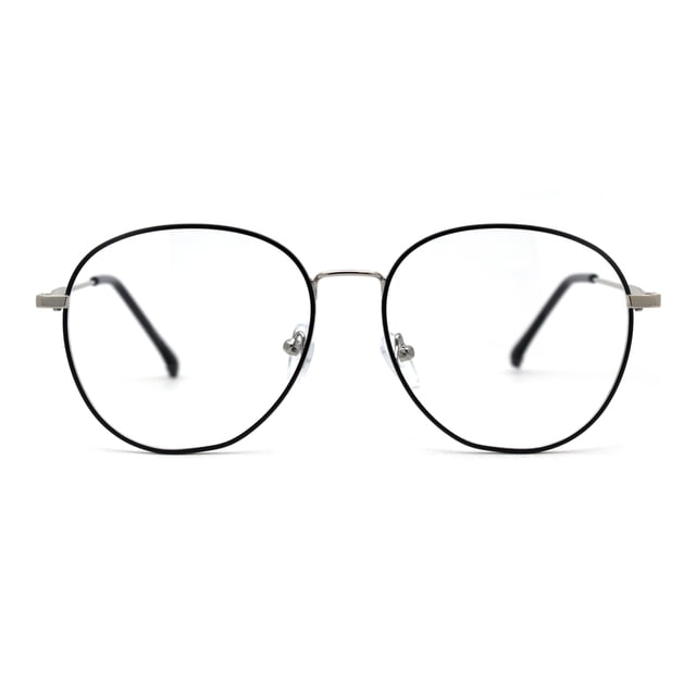 90s Large Round Optical Quality Metal Rim Blue Light Flitering Computer Glasses Silver Black