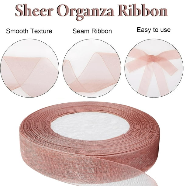 HUIHUANG 2 Rollos De Cinta De Organza Transparente Brillante De 1-1/2 Pulgadas, Cinta De Tela De Gasa Rosa Para Envoltura De Regalos De Boda, Ramo Floral, Baby Shower, Todo Tipo De