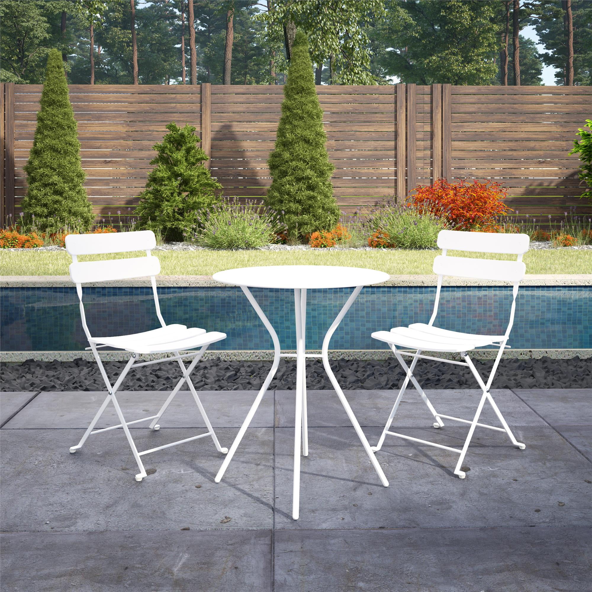COSCO Outdoor Living, 3 Piece Bistro Set with 2 Folding Chairs, White