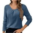 thumbnail image 2 of Sevevn Women's Ribbed Knit Crew Neck Pullover Lace Low Back Cutout Solid Color Slim Long Sleeves Tunic Dressy Top Blue M, 2 of 8