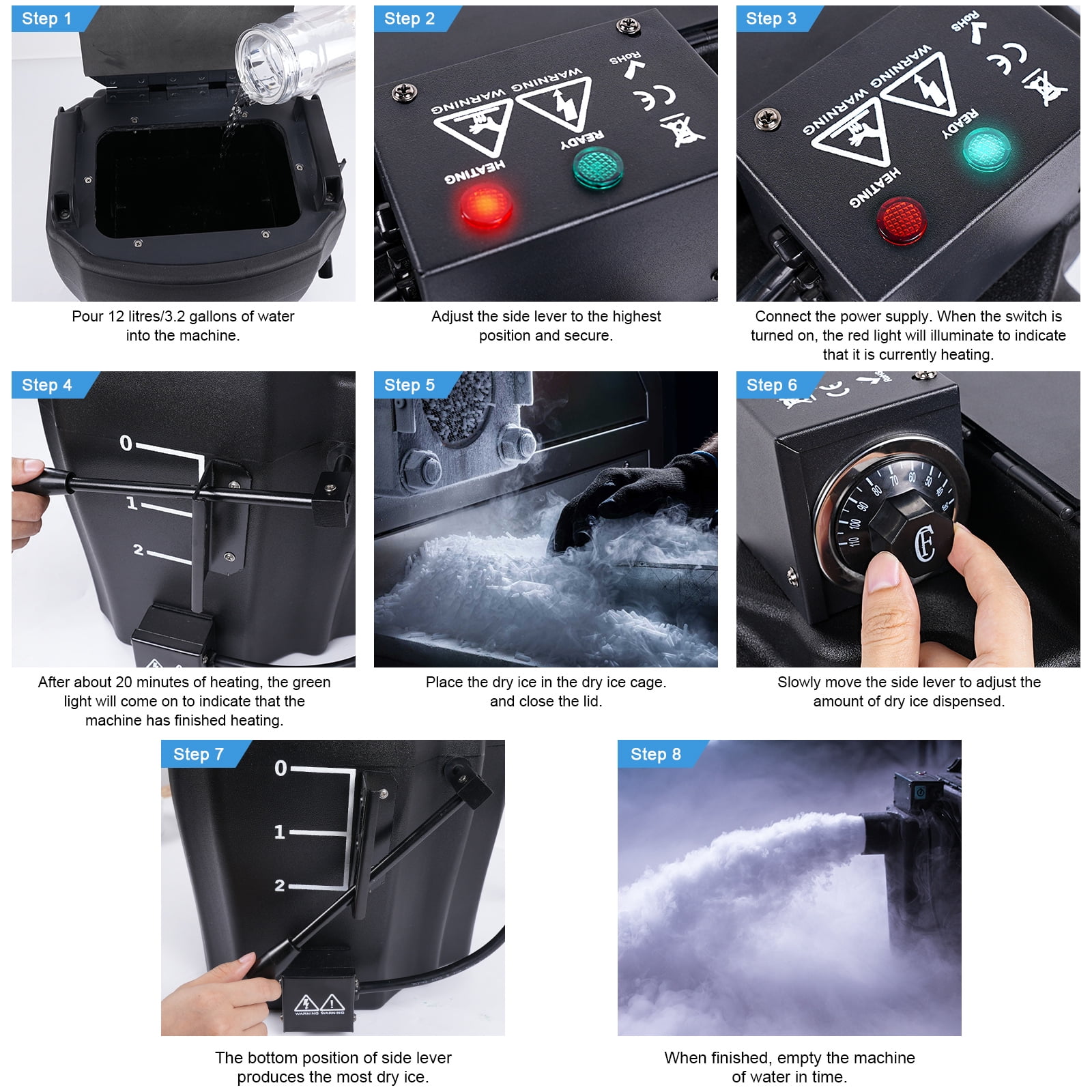 3500W Dry Ice Low Lying Fog Machine Effect with Tube for Indoor Outdoor Stage Wedding Party Club