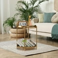 thumbnail image 4 of 2 Tier Gold Side Table, Folding Round Metal End Table Small Nightstand with Two Removable Tray for Bedroom Living Room Bedside Small Spaces Gold + Dark Green, 4 of 19