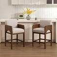 thumbnail image 2 of Guyou Walnut Bar Stools Set of 2, 27" Upholstered Counter Height Bar Stools for Kitchen Counter with Footrest, Modern Bar Chairs Wooden Barstool with Linen Seat for Dining Room Home Bar, Oatmeal, 2 of 7