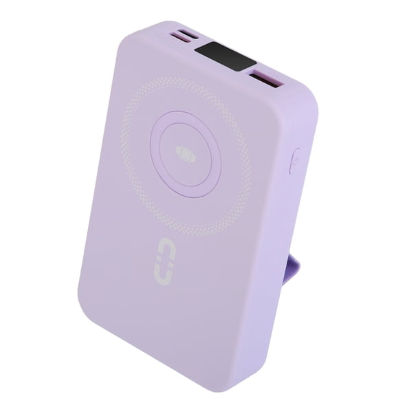 Imountek 3 in 1 10000mAh Magnetic Wireless Portable Charger, PD 20W Fast Charging Power Bank with 2 Built-in Cables & Foldable Stand, Purple