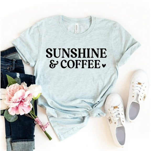 Sunshine & Coffee T-shirt Morning Top Caffeine Tshirt Summer Shirts Holiday Tee Weekend Gift Women's Beach Shirt