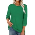 thumbnail image 1 of Enjoytime Blouses pour Femmes Habillées Décontractées Couleur Unie Col Rond Manches 3/4 Hauts Tendance Chemises de Travail Vert m, 1 of 5