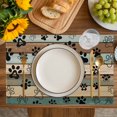 thumbnail image 4 of Dog Paws Printed Placemats Set of 4, Vintage Teal Brown Wooden Farmhouse Placemats for Dining Table, Place Mats for Kitchen Tabletop, Waterproof Wipeable Dining Table Mats Set, 4 of 9