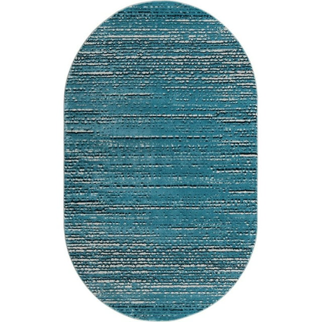 Unique Loom Oasis High-Low Pile Stripes Area Rug 5' x 8' Oval Blue/Ivory
