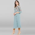 thumbnail image 4 of Janasya Indian Round Neck 3/4 Sleeve Floral Print Blue Poly Crepe Kurta For Women, 4 of 7
