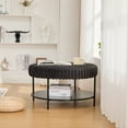 thumbnail image 4 of Ottoman, Charcoal Faux Fur with Open Shelf Storage, 30.9 Inch Round Footstool Coffee Table for Living Room, Bedroom, Entryway, Black Metal Legs, 275 lb Capacity, 4 of 11