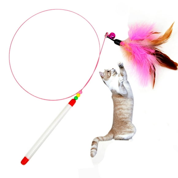 LSLJS Cat Toys, Cat Wand Teaser Toys Cat Fuzzy Balls with Bell Inside and Cat Springs,Teaser Interactive Toy Rod with Bell and Feather