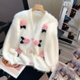 thumbnail image 1 of Cárdigan de piel sintética de visón para mujer, chaqueta de suéter, flor tridimensional, estilo suave, Top suelto, nueva moda, 1 of 5