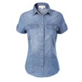 thumbnail image 1 of Made by Olivia Women's Cap Sleeve Button Down Denim Chambray Shirt Light Denim 1XL, 1 of 4
