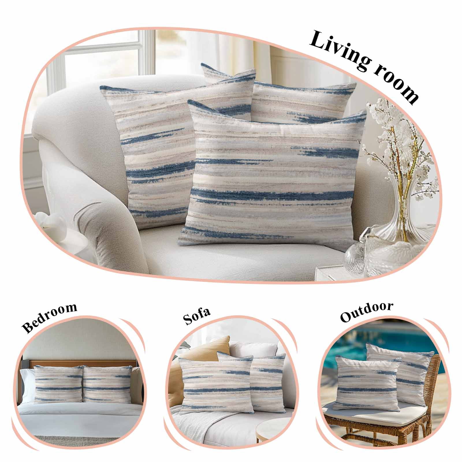 Decorative Throw Pillow Covers 16x16 Inch Set of 2 Line Texture Home Decor Pillow Cases for Couch, Modern Art Cushion Case for Living Room Bedroom Bed Car Chair