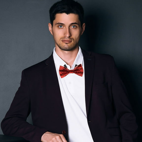 LOLIPPYY 2-Pack Red Sequin Pre-Tied Bow Ties for Elegant Wedding and Party Accessories