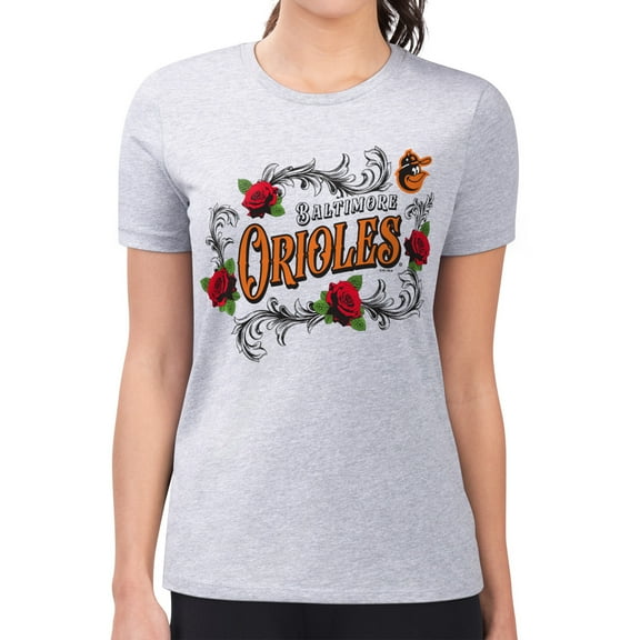 Women's G-III 4Her by Carl Banks  Gray Baltimore Orioles Super-Slim Fit Lightweight Retro Roses T-Shirt