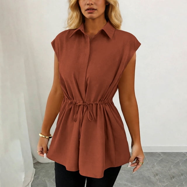 LVHAOGJOB Summer Tank for Women Tops Solid Color Collared Sleeveless Womens Shirts