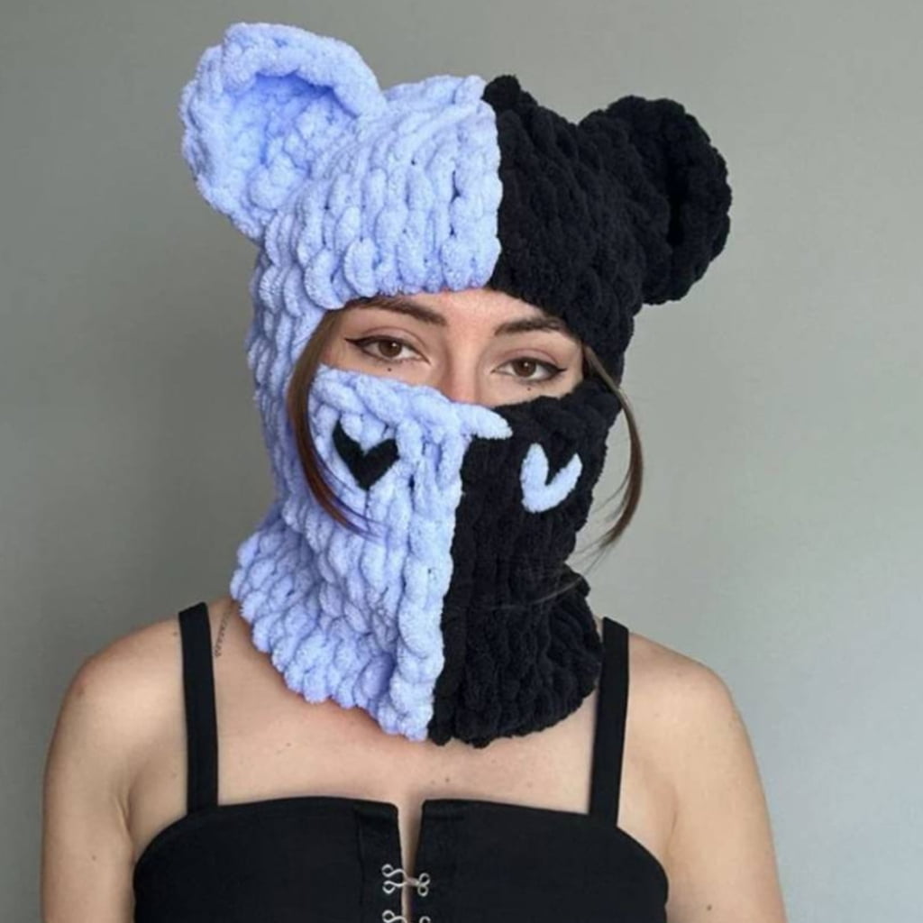 MANNYA Knit Full Face Balaclava Hiking Scarves Bear Ears Balaclava Ski Halloween Hat