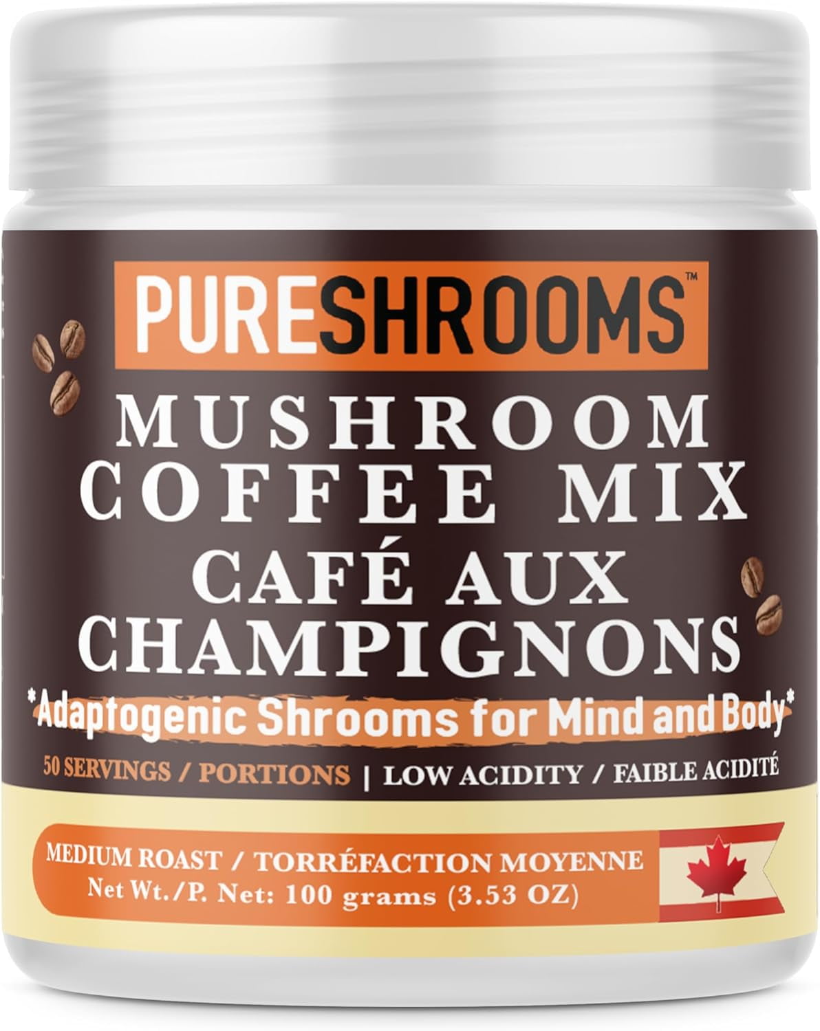 PureShrooms PureShrooms Instant Mushroom Coffee - Organic Lion’s Mane, Reishi & Cordyceps - Focus, Stress, Energy & Immunity, Herbal Substitute, Keto Friendly (100 Grams, 50 Servings)