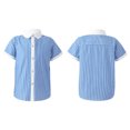 thumbnail image 5 of Doomiva Kids Boys Lapel Collar Dress Shirt Tops Short Sleeve Oxford Button Down School Uniform Shirt Blue 11-12, 5 of 6