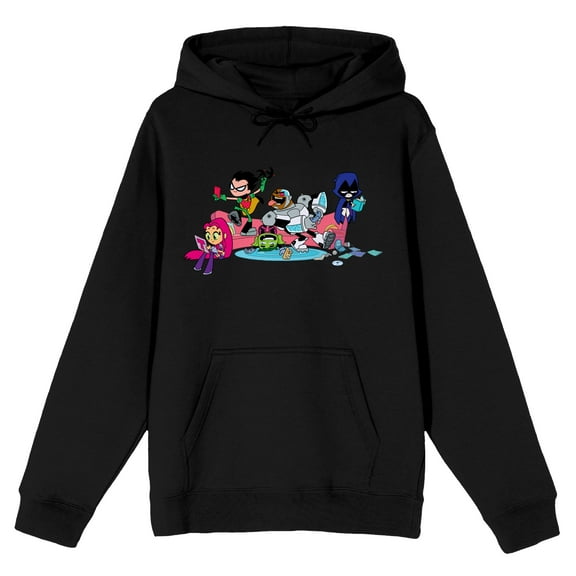 Teen Titans Go Superhero Team Relaxing Men's Black Sweatshirt-Medium
