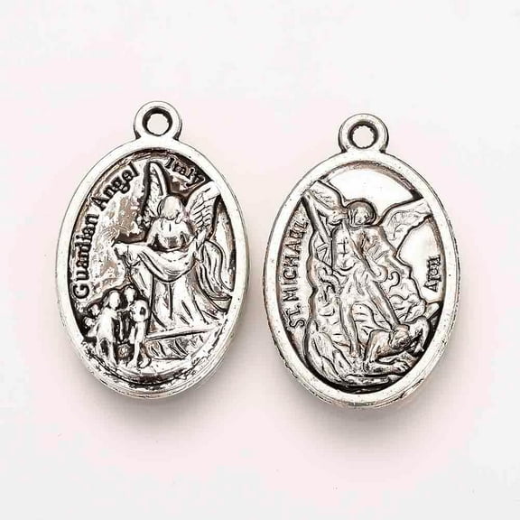 20pcs 20Pcs St Michael and Guardian Angel Medal Alloy Pendants Oval Tibetan Style Pendant Jewel Silver Pendant Decoration for Women Elegant Gifts Personalized Jewelry 25x16x3mm