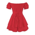 thumbnail image 7 of Sunisery Women Romper Dress Short Sleeve Ruffle High Waist Layer Off Shoulder Short Jumpsuit Dressy, 7 of 7