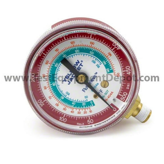 Yellow Jacket 49051 2 1/2" Gauge (°F), Red Pressure, 0-500 Psi, R-134A/404A/507
